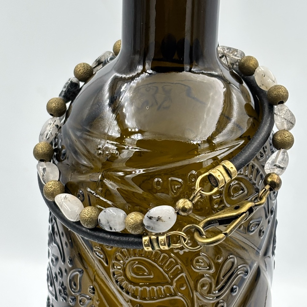 Double Wrap Leather & Rutile Quartz Bracelet